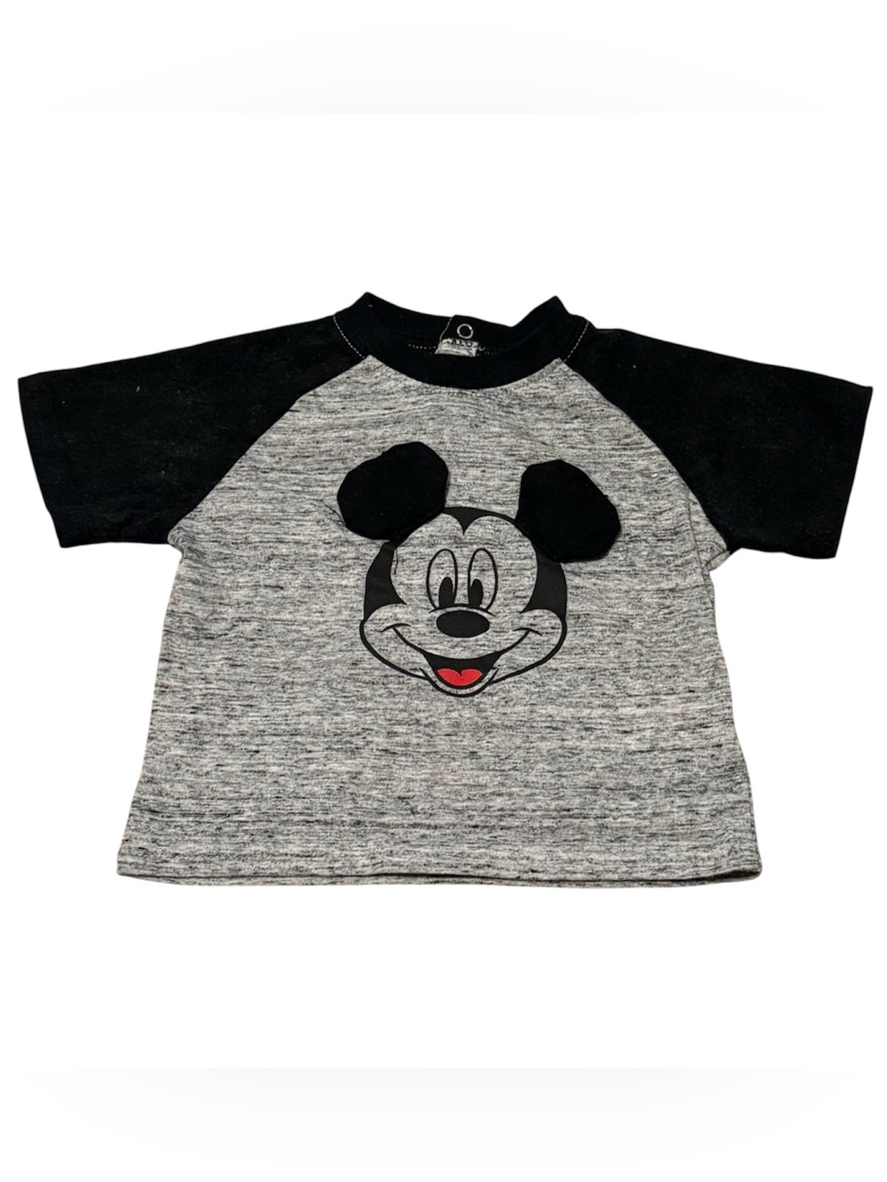 Disney Mickey Mouse Baseball Tee 6–9M Grey Black 3D Ears Raglan Shirt